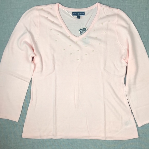 Pink V Neck Pearl Detail Pullover Sweater Size XL & Plus XXL - Picture 2 of 5